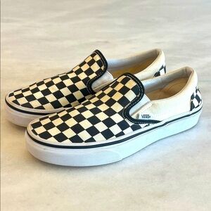 Vans Asher Classic Checkered Cream Black Slip On Women's Sneakers Size 8